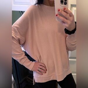Aerie oversized crew neck distressed sweater in dusty pink